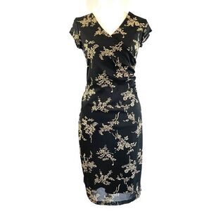 Epilogue Women's Size M Cap Sleeve Black and Beige Floral Dress